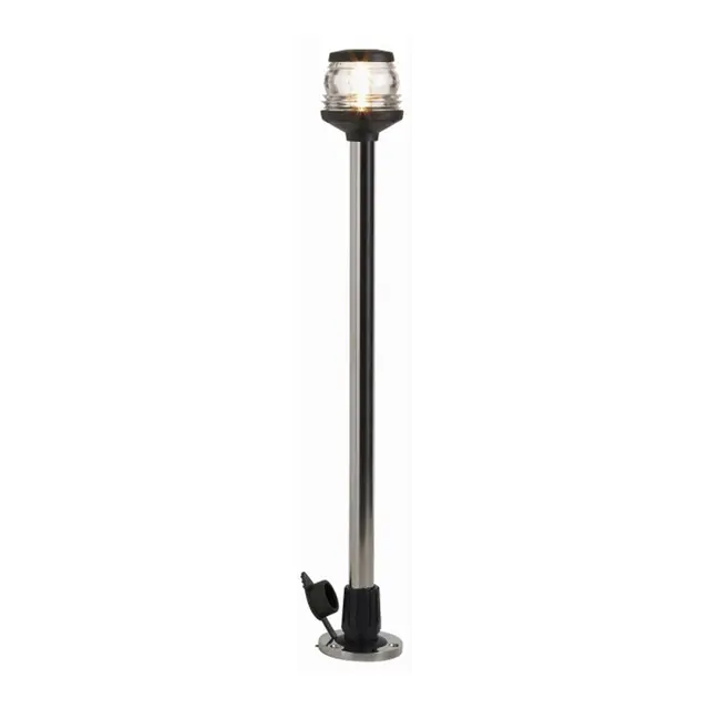 Lanternemast 1m, Avtagb. horisontal 12V inkl. sokkel - SS316 - sort plast topp 