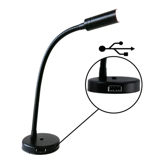 LED leselampe 12/24v - USB kontakt Køyelampe sort 
