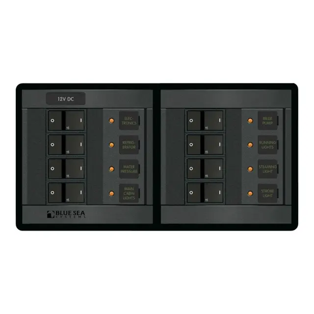 BLUE SEA Automatsikringspanel, 8 kurser 12V - Horisontal 