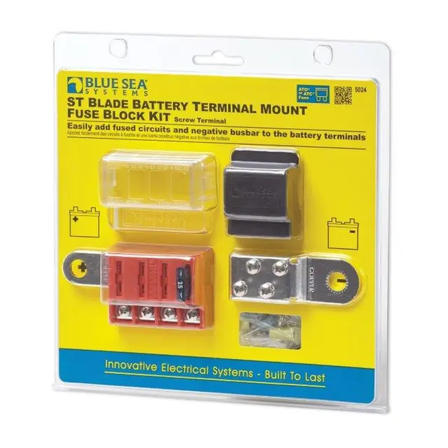 BLUE SEA SYSTEMS Batteriterminal For 4 sikringer + koblingskinne (-) 