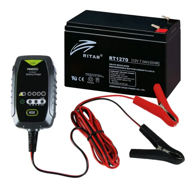 RITAR AGM Batteri 12V - 7Ah 151x65x94mm - m/lader 