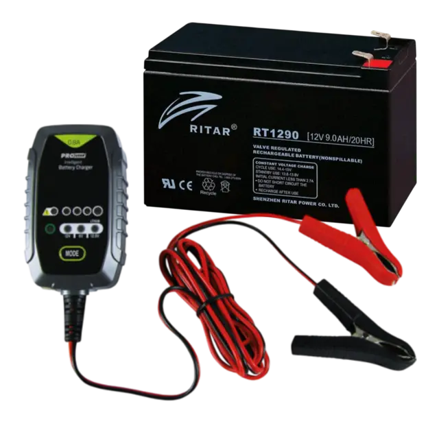 RITAR AGM Batteri 12V - 9Ah 151 x 65 x 94 mm - m/batterilader 