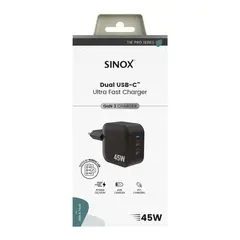 SINOX 45W 2xUSB-C PD lader svart