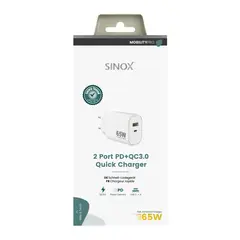 SINOX 65W Usb-a+usb-c PD lader hvit