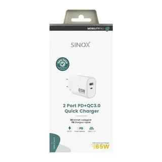 SINOX 65W Usb-a+usb-c PD lader hvit