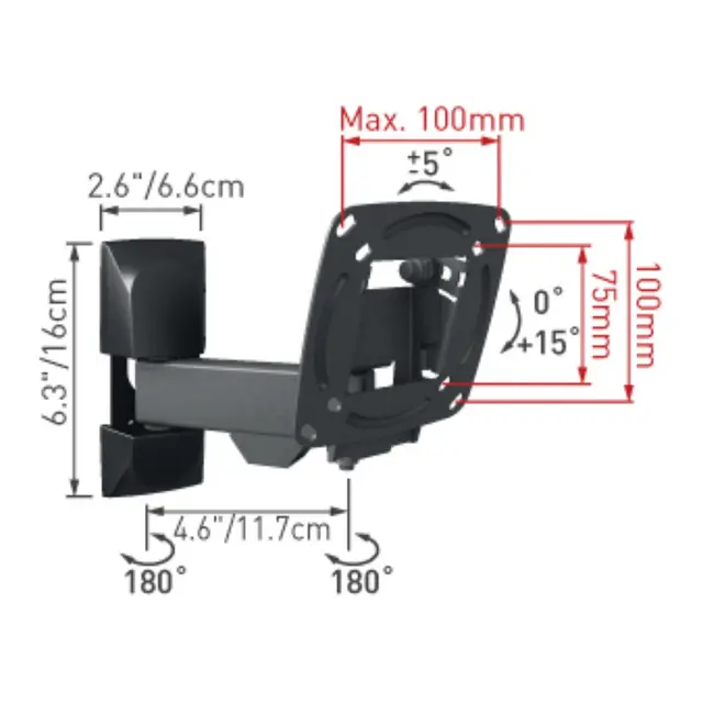 Veggfeste Barkan E130, Sving/tilt 15kg, arm,29" 