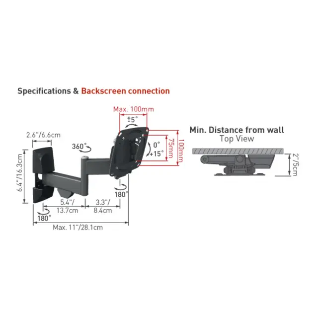 Veggfeste Barkan E140, Sving/tilt 2 arm 29",15kg 