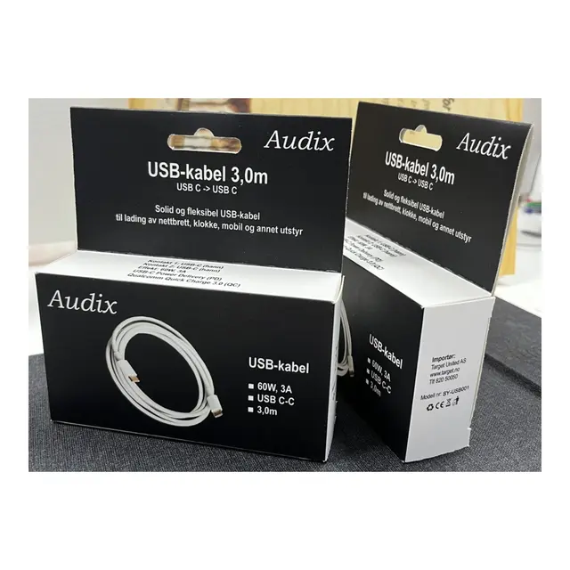 USB-kabel 3m, Audix, hvit, USB C - USB C 