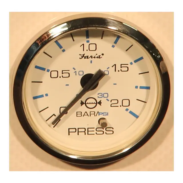 FARIA Vanntrykksmåler Outboard 0-2 BAR Ø2" - Hvit bl.ring 