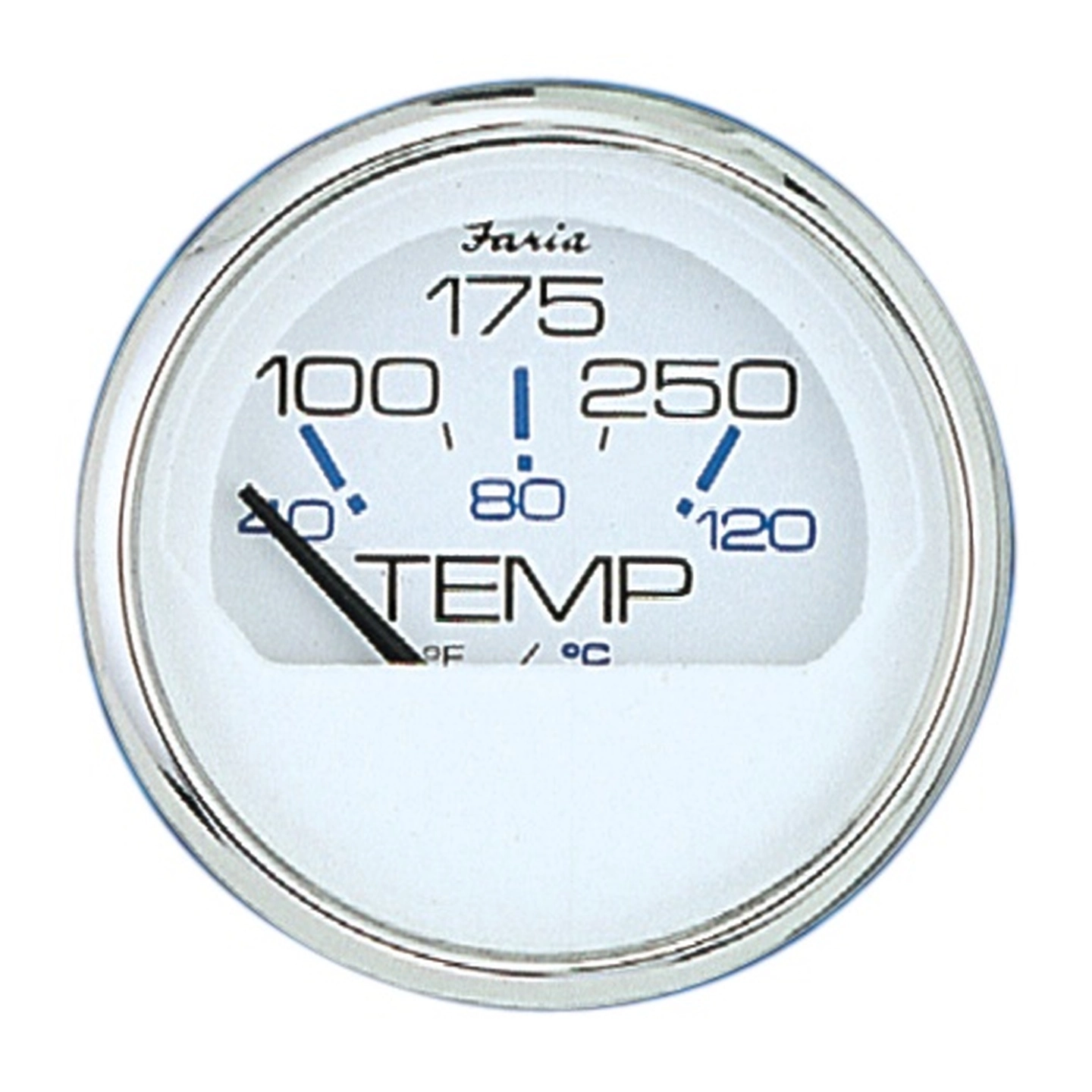 FARIA Vanntemp. måler Ø2" - Hvit bl.ring - 40-120° C