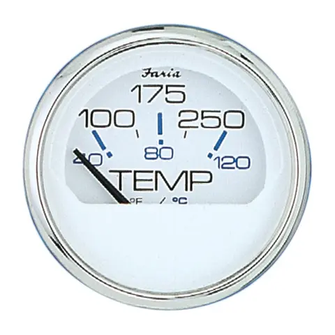 FARIA Vanntemp. måler Ø2" - Hvit bl.ring - 40-120° C 