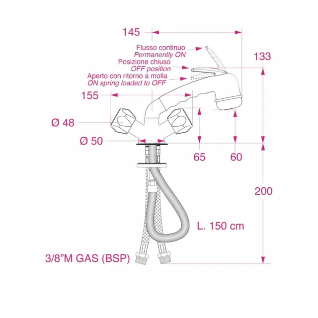 BARKA MD31111 Blandebatteri Hvit uttrekkbart - 1,5m slange - Av/På bryter 