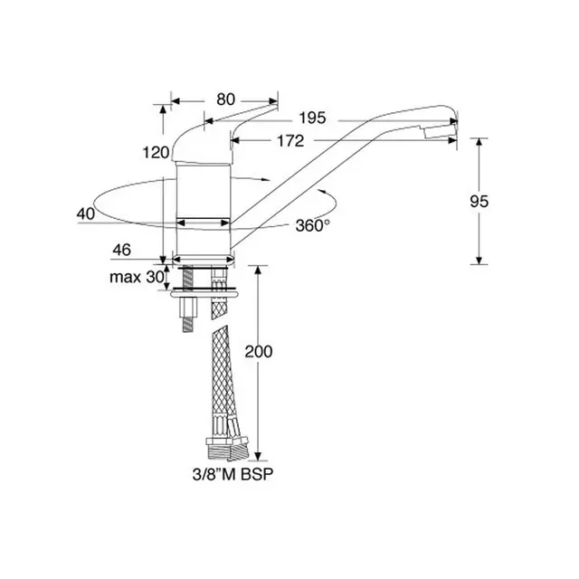 BARKA Blandebatteri, MM6700/20 ettgreps - forkr. messing - 172mm lengde 