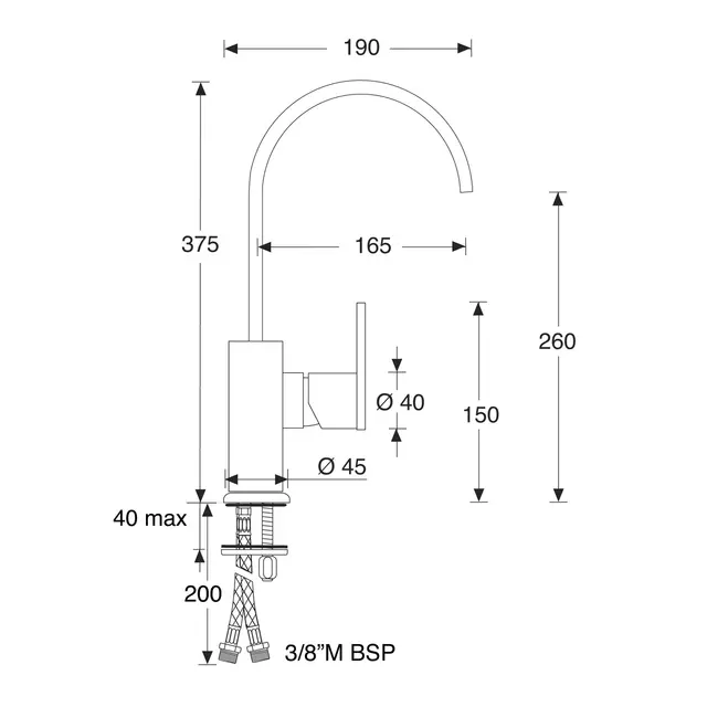 BARKA Blandebatteri, MQL1500 ettgreps - firkantet - H375mm 