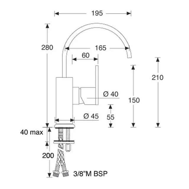 BARKA Blandebatteri, MQL1500B ettgreps - firkantet - H280mm 