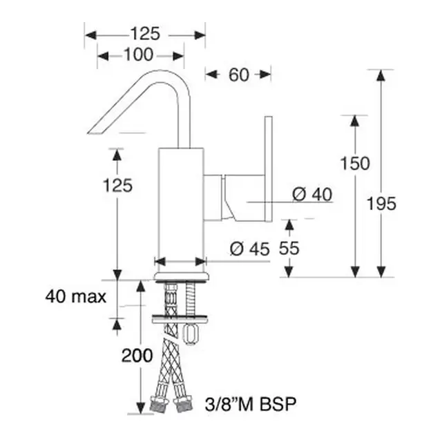 BARKA Blandebatteri, MQL1100B ettgreps - firkantet - H195mm 