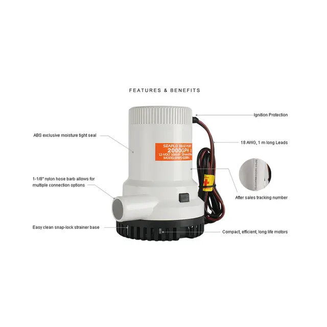 SEAFLO lensepumpe 12V 2000GPH 7560 liter i timen 
