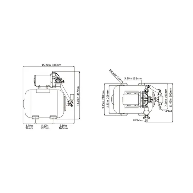 SEAFLO Trykkvannspumpesystem 24V m/ akkumulatortank, 18,9L/min 