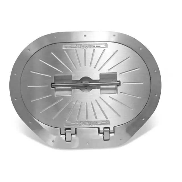 BOMAR Dørkluke, Alu 597x775 Stadionform hengslet - til yrkesb - Lloydgk 