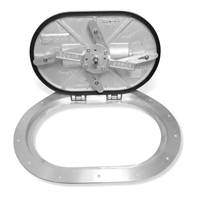 BOMAR Dørkluke, Alu 597x775 Stadionform hengslet - til yrkesb - Lloydgk 