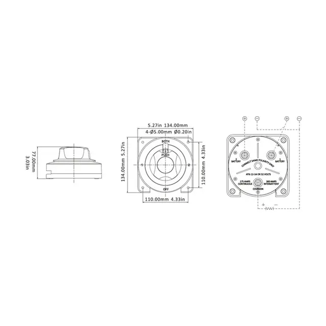SEAFLO batteribryter for 2 batterier hvit, 6-12-24-32V, 300A 