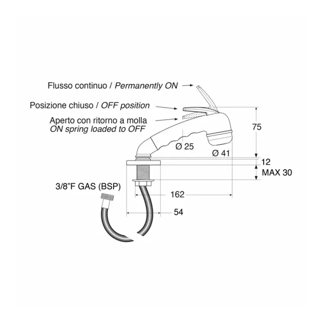 BARKA DS1101 Hånddusj forkrommet - 1,5m slange - av/på bryter 