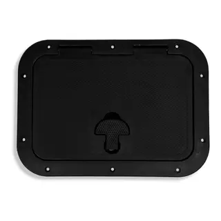 BOMAR Plastluke, Sort 260 x 361 mm # 8711b - hengslet - synlig flens