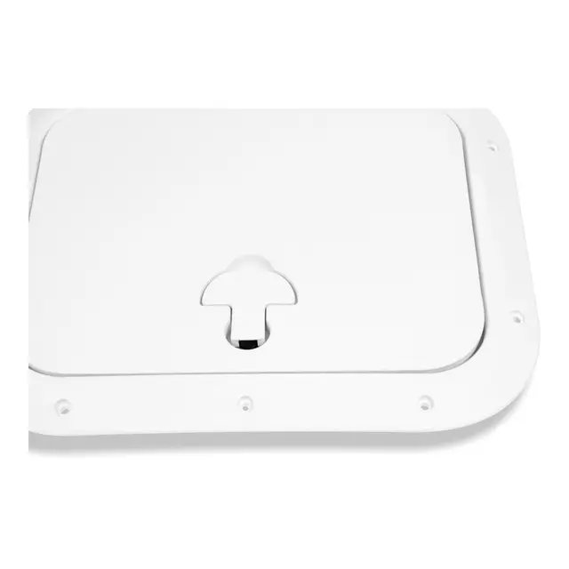 BOMAR Plastluke, Hvit 318 x 394 mm # 8812w - hengslet - synlig flens 