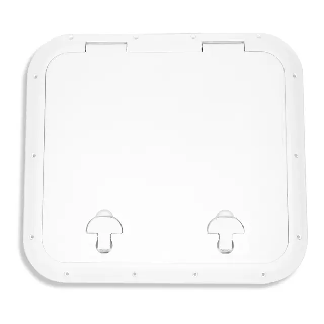 BOMAR Plastluke, Hvit 460 x 513 mm # 81618W - hengslet - synlig flens 