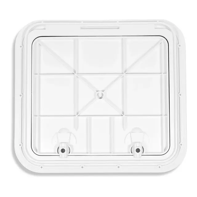 BOMAR Plastluke, Hvit 460 x 513 mm # 81618W - hengslet - synlig flens 
