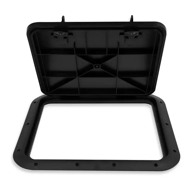 BOMAR Plastluke, Sort 460 x 513 mm # 81618b - hengslet - synlig flens 