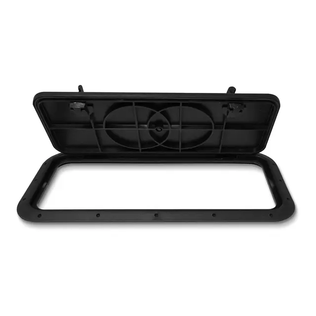 BOMAR Plastluke, Sort 356 x 788 mm # 81030b - hengslet - synlig flens 