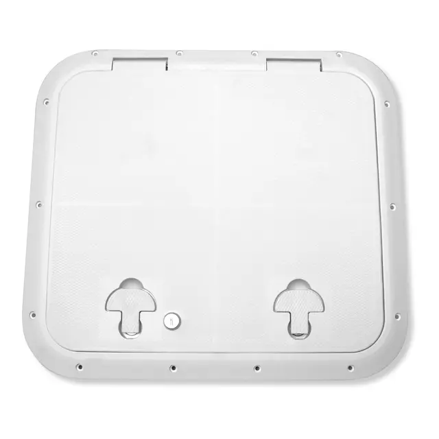 BOMAR Plastluke, Hvit 460 x 513mm låsbar # 81618WL - hengslet - synlig flens 