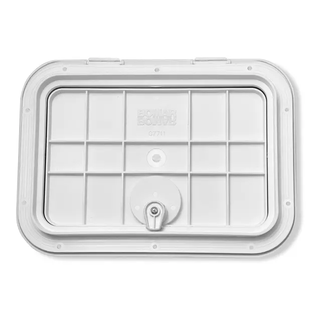 BOMAR Plastluke, Hvit 246 x 348 mm # 7711 - hengslet - skjult flens 