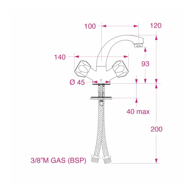 BARKA MF3000 Blandebatteri 2 greps - forkrommet messing - 3/8" BPS 