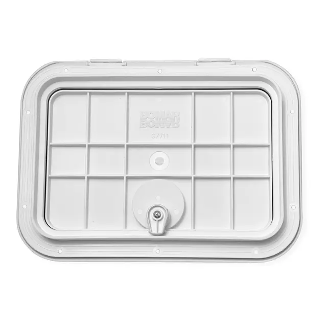 BOMAR Plastluke, Hvit- skjult flens #71624 - hengslet - Hull: 562mm x 354mm 