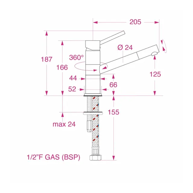 BARKA MY1820 Blandebatteri ettgreps - svingbar - forkrommet messing 