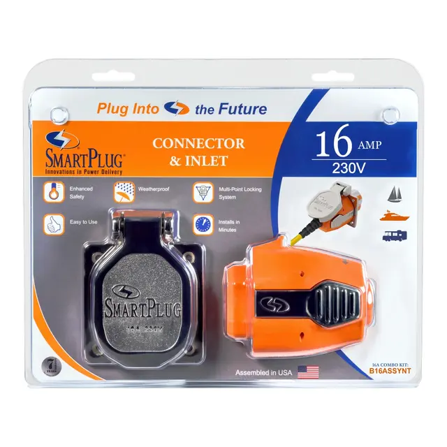 Smartplug kit, innt+plugg, Rustfri16a. 16 Amp Kontaktsett med rustfritt inntak. 
