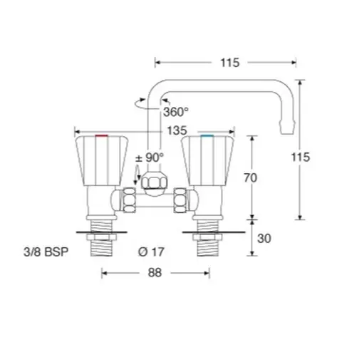 BARKA Blandebatteri, MM5600 2 greps, forkrommet 