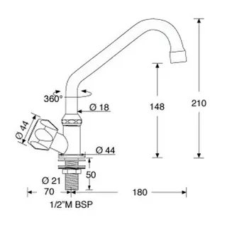 BARKA Vannkran, RC3100 svingbar - forkrommet messing 
