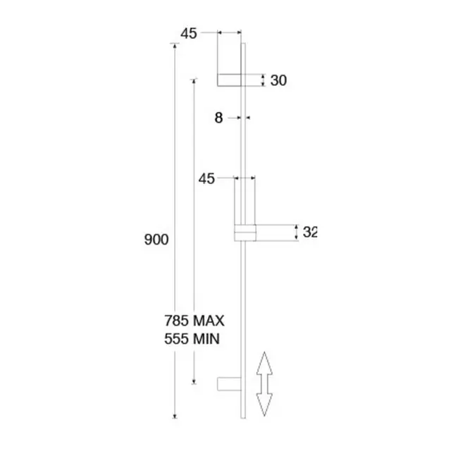 BARKA Dusj m/stang - SQ1901-00 firkantet - 1,5m slange 