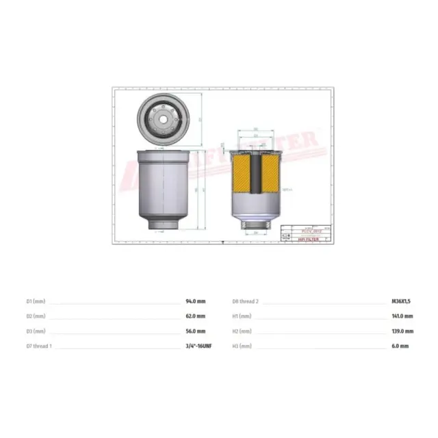 Bensinfiter til Yanmar, 6lpa-stzp Erstatter: 119773-55510 