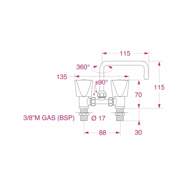 BARKA MM5600 Blandebatteri 2 greps - forkrommet - 3/8" BSP 