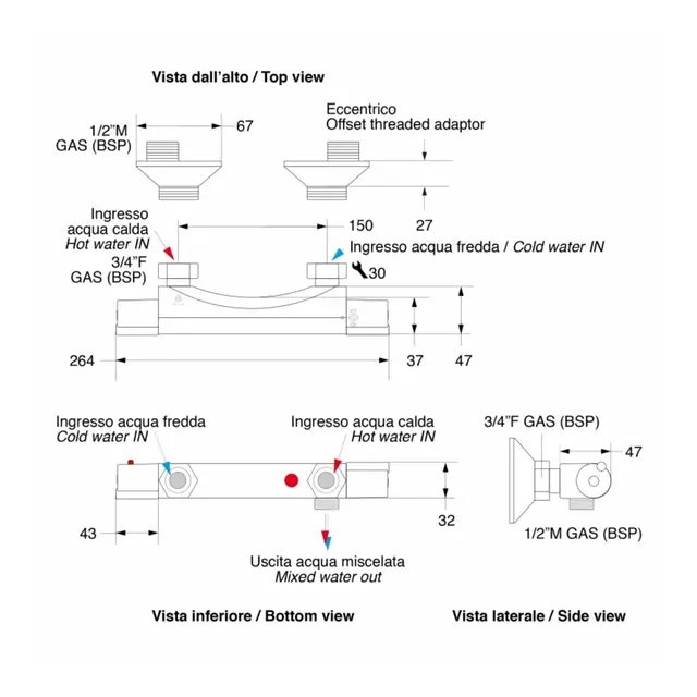BARKA MD9000L Termostatbatt Blandebatteri forkrommet messing - dusj 