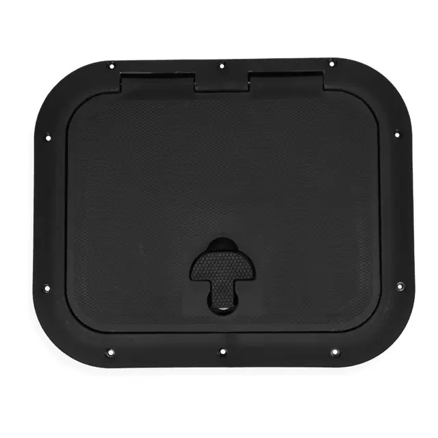 BOMAR Plastluke, Sort 318 x 394 # 8812b - hengslet - synlig flens 