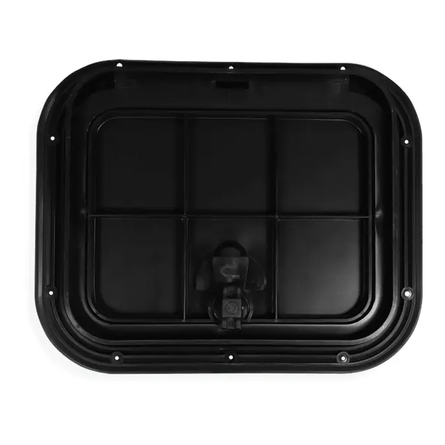 BOMAR Plastluke, Sort 318 x 394 # 8812b - hengslet - synlig flens 