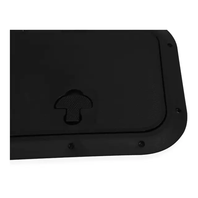 BOMAR Plastluke, Sort 318 x 394 # 8812b - hengslet - synlig flens 