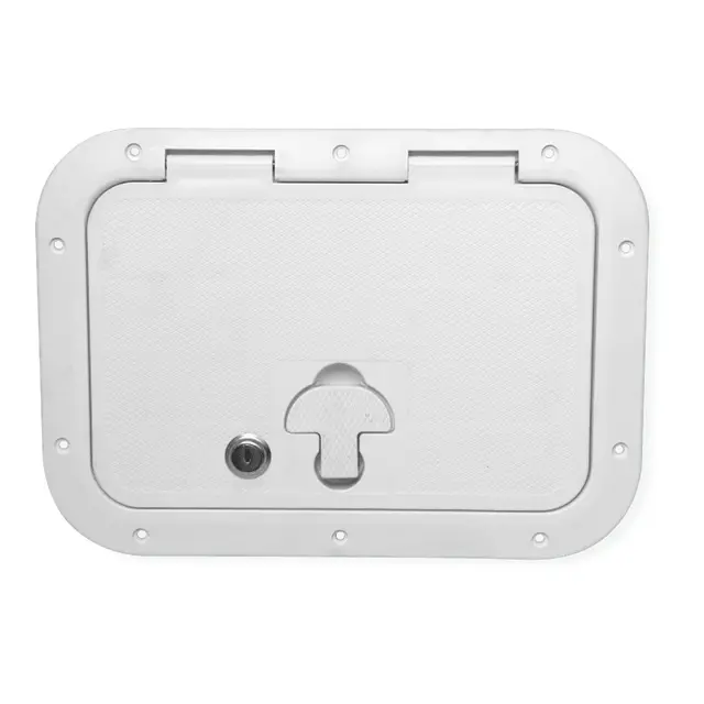 BOMAR Plastluke, Hvit 260x361 låsbar # 8711wl - hengslet - synlig flens 