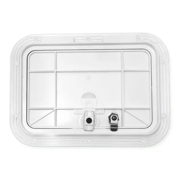 BOMAR Plastluke, Hvit 260x361 låsbar # 8711wl - hengslet - synlig flens 
