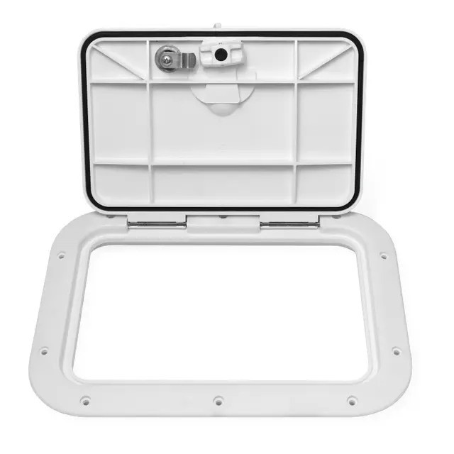 BOMAR Plastluke, Hvit 260x361 låsbar # 8711wl - hengslet - synlig flens 